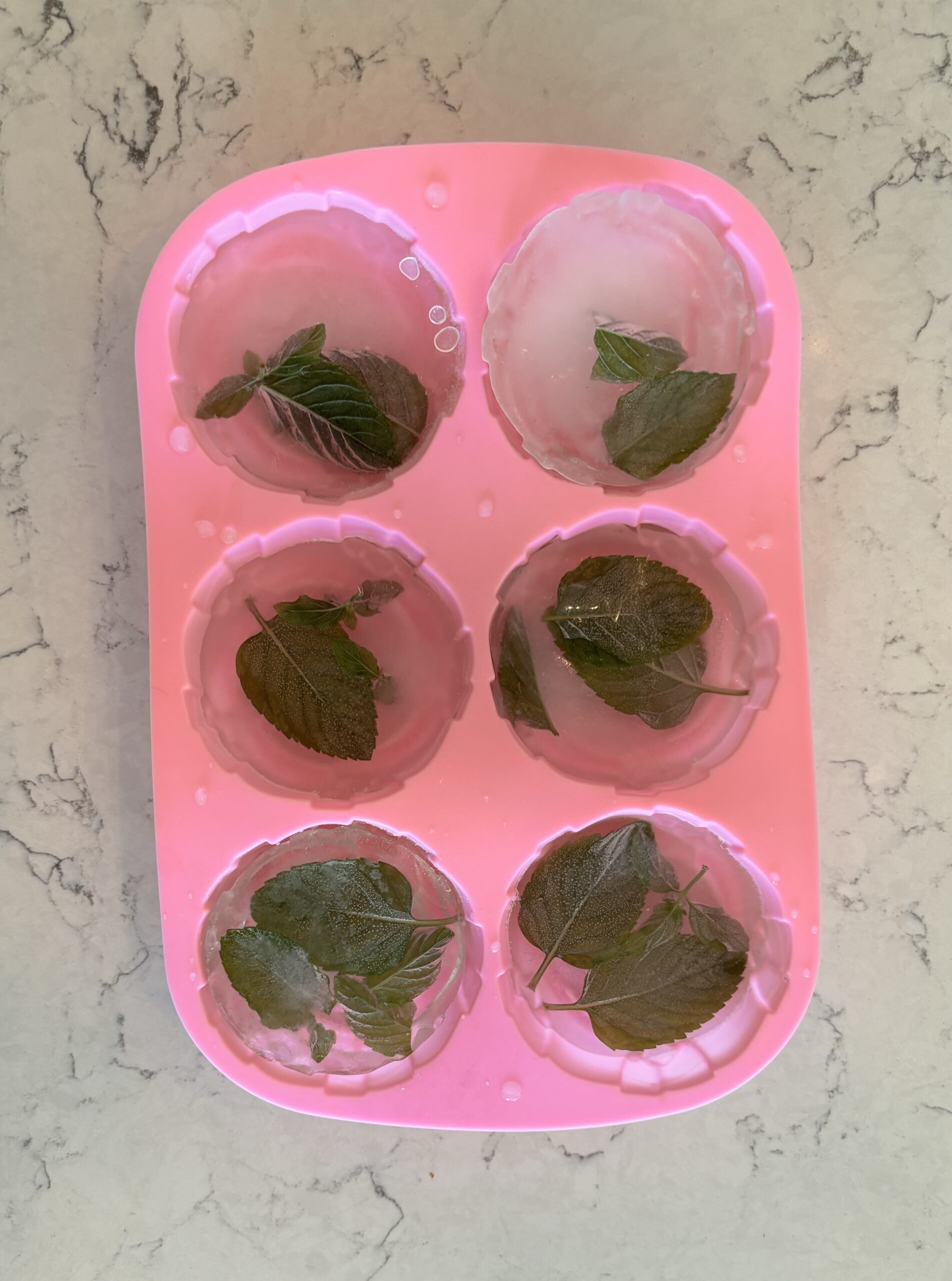 Rose shaped ice mold with mint